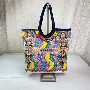 Juniper 🌿 | Artisan Fully Embroidered Boho Festival Tote | Dense Floral Market